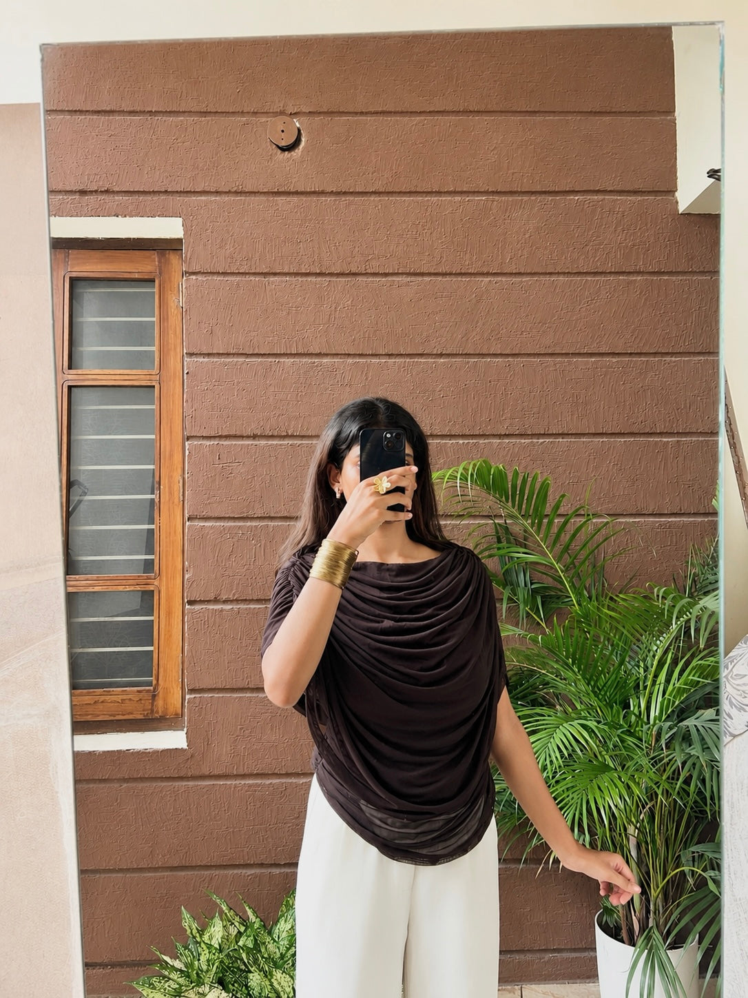 Brown wrap top