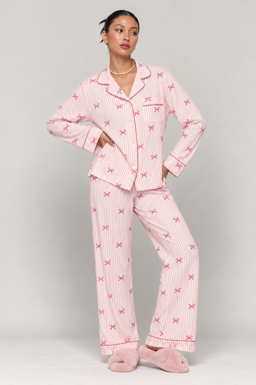 Pink Bow full sleeve nightsuit