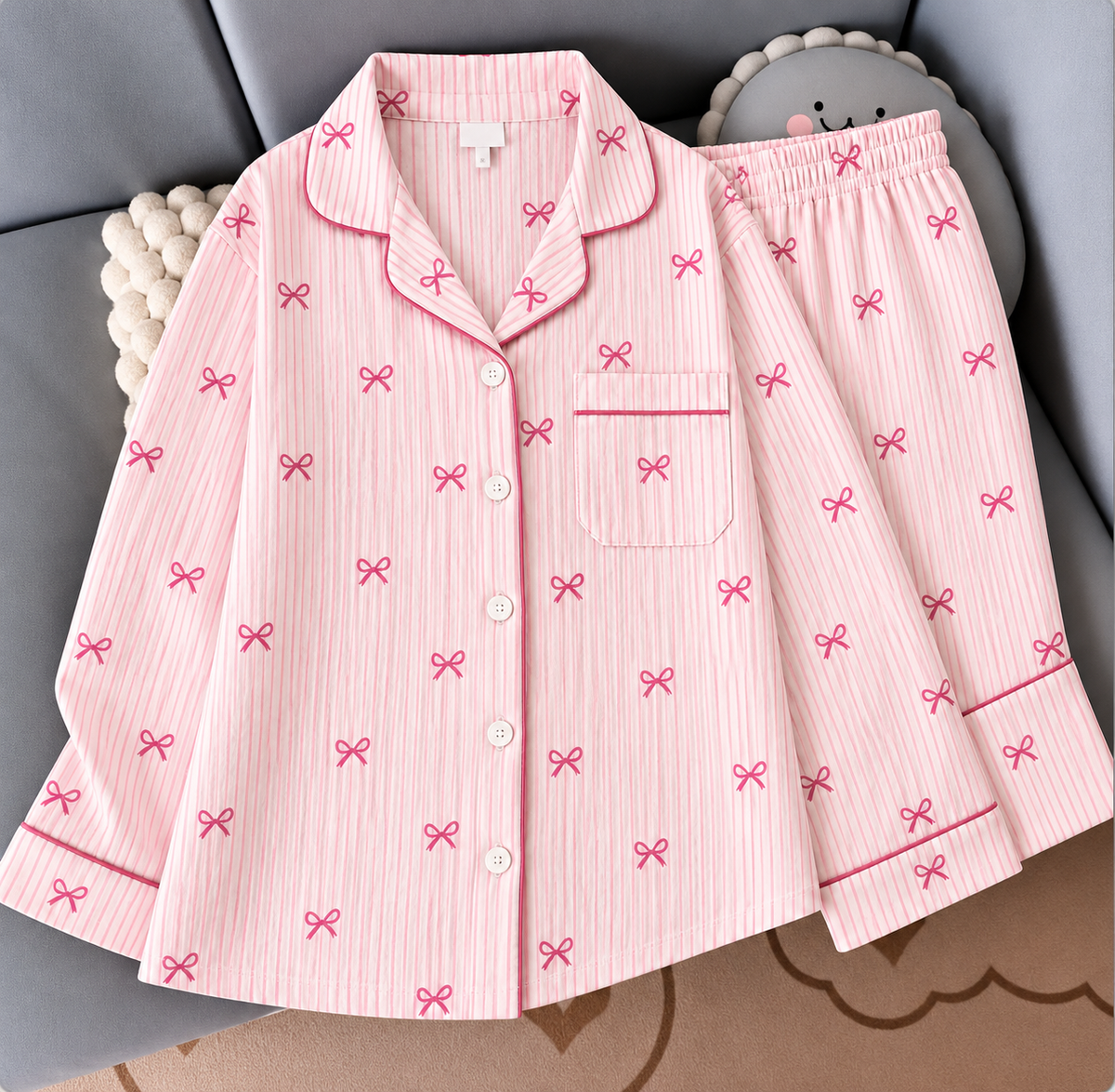 Pink Bow full sleeve nightsuit