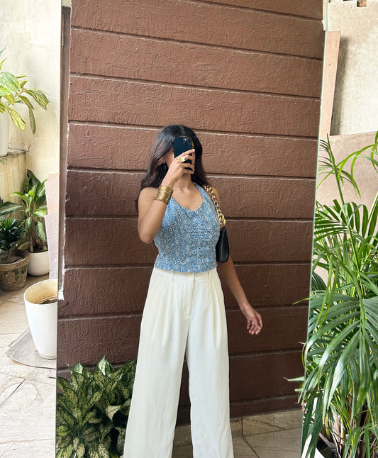 Halter neck embroidered top