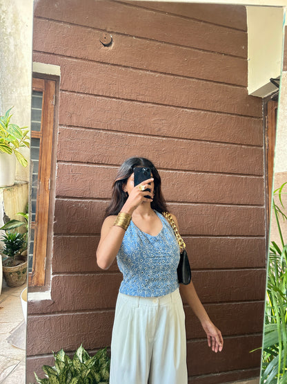 Halter neck embroidered top