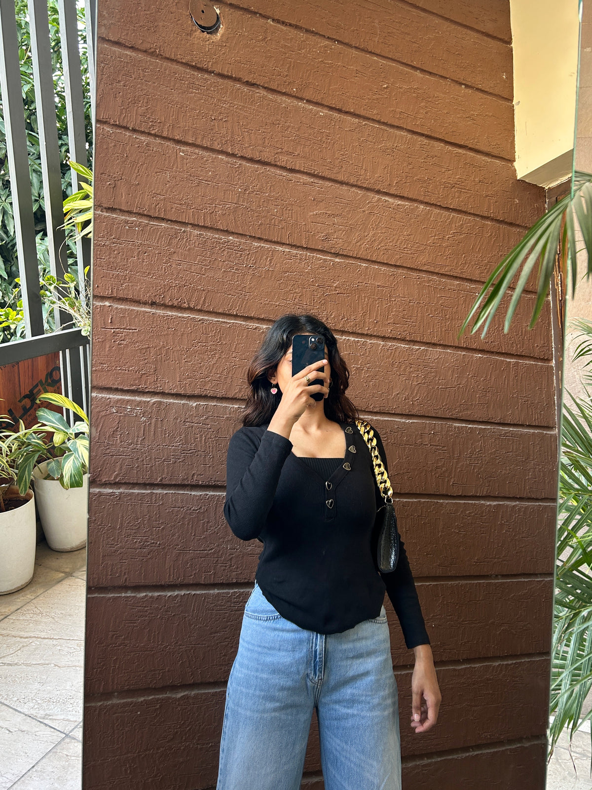 Black Hearts Button Top