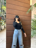 Black Hearts Button Top