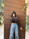 Chocolate brown mesh top