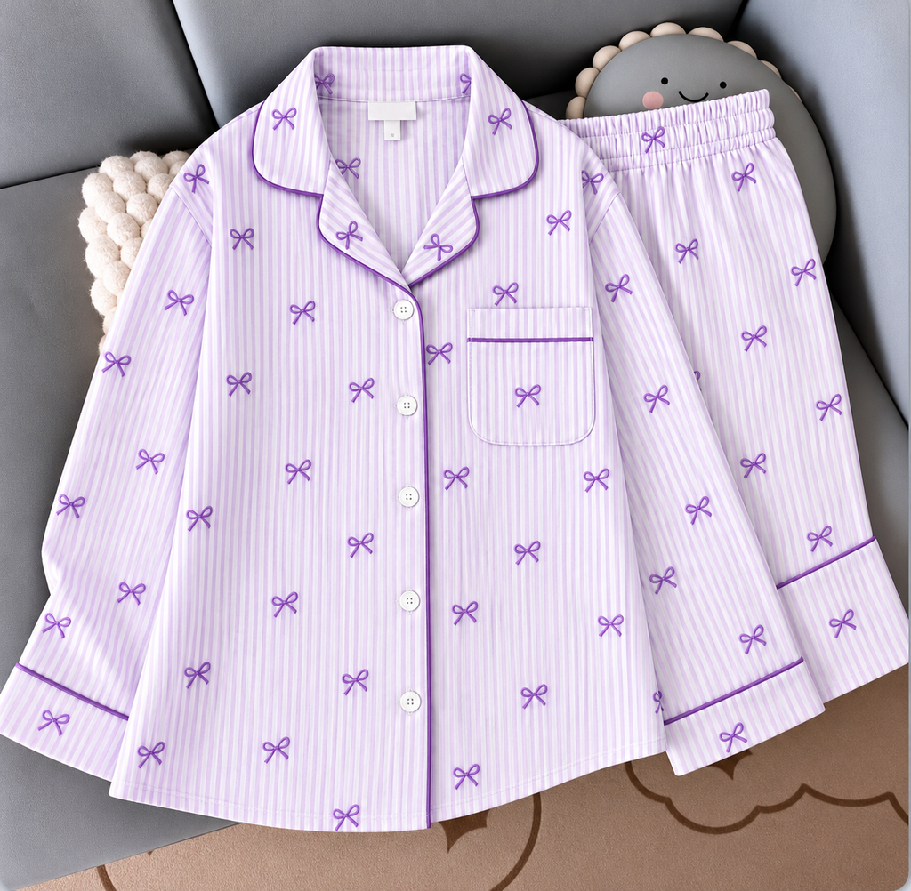 Lavender Bow Full Sleeve Nightsuit