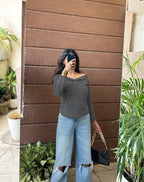 Boatneck embroidered top