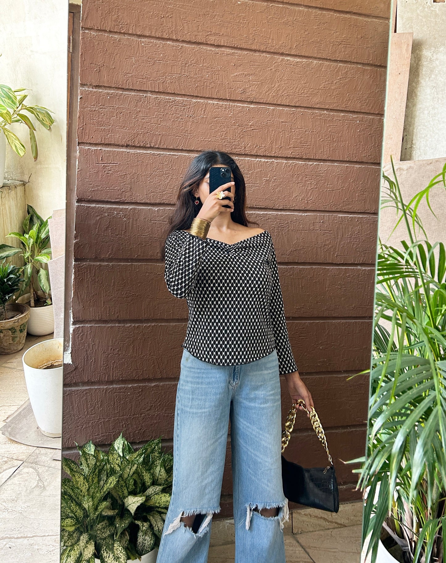 Boatneck embroidered top