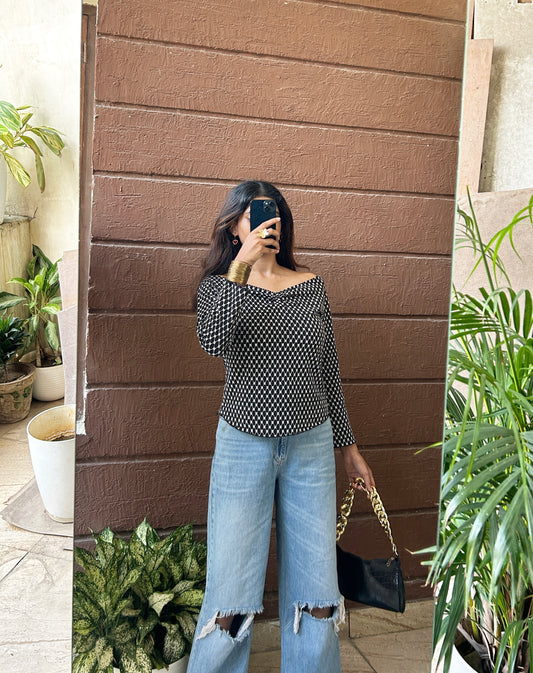 Boatneck embroidered top