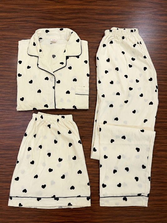 Hearts Nightsuit(3piece)