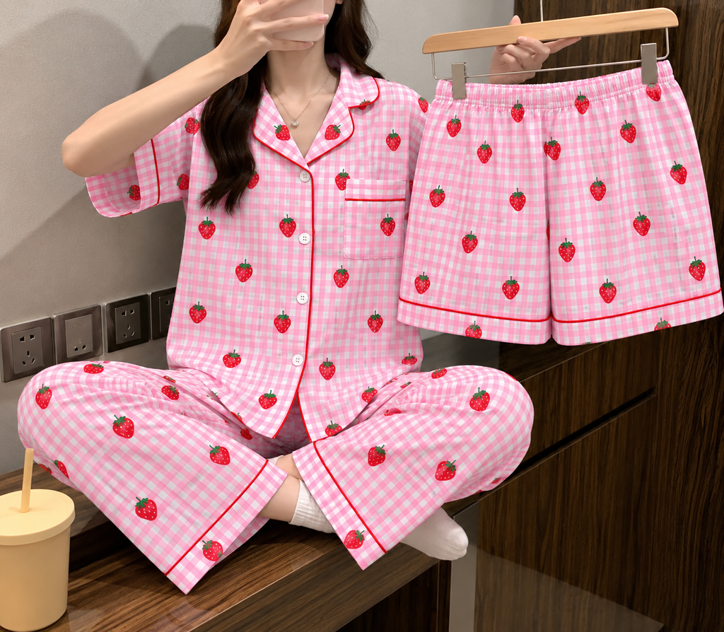 Padded Strawberry Nightsuit (3pc)