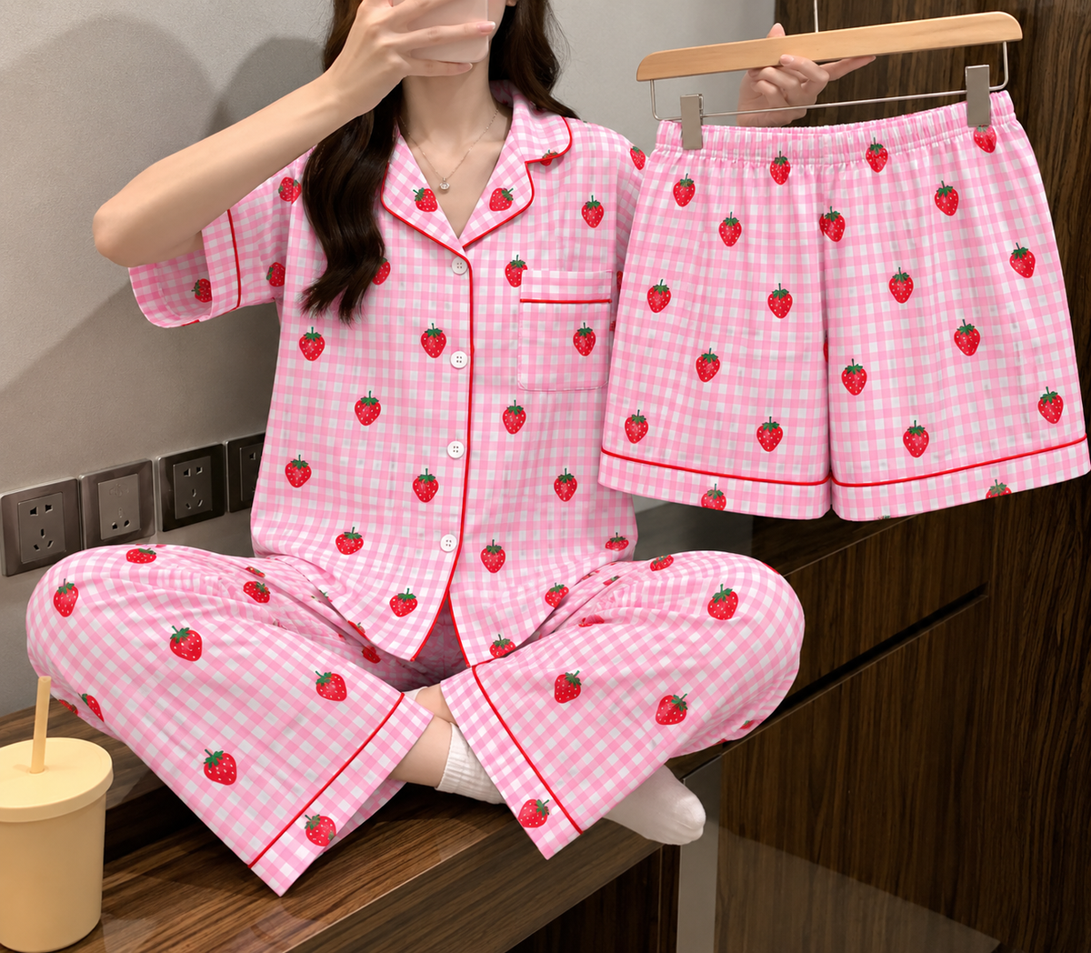 Padded Strawberry Nightsuit (3pc)